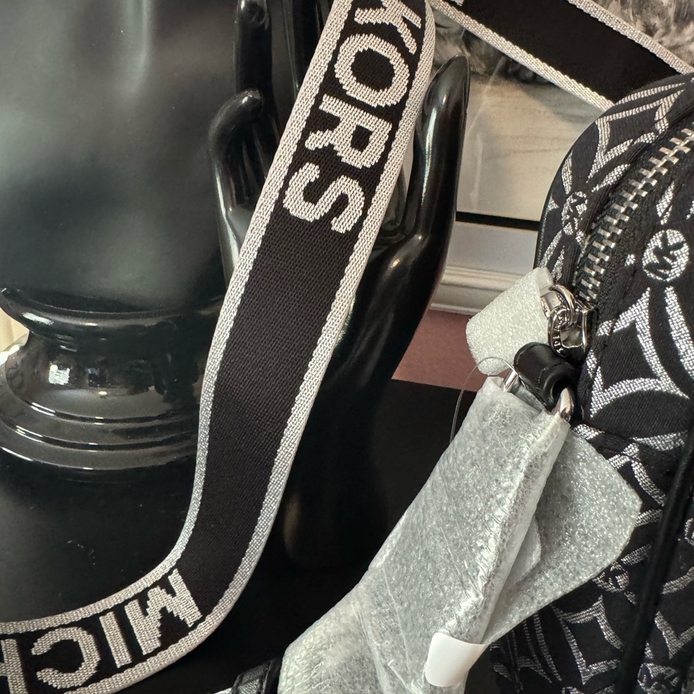 NWT. Michael Kors Black and Metallic Silver Bag - Picture 2 of 5